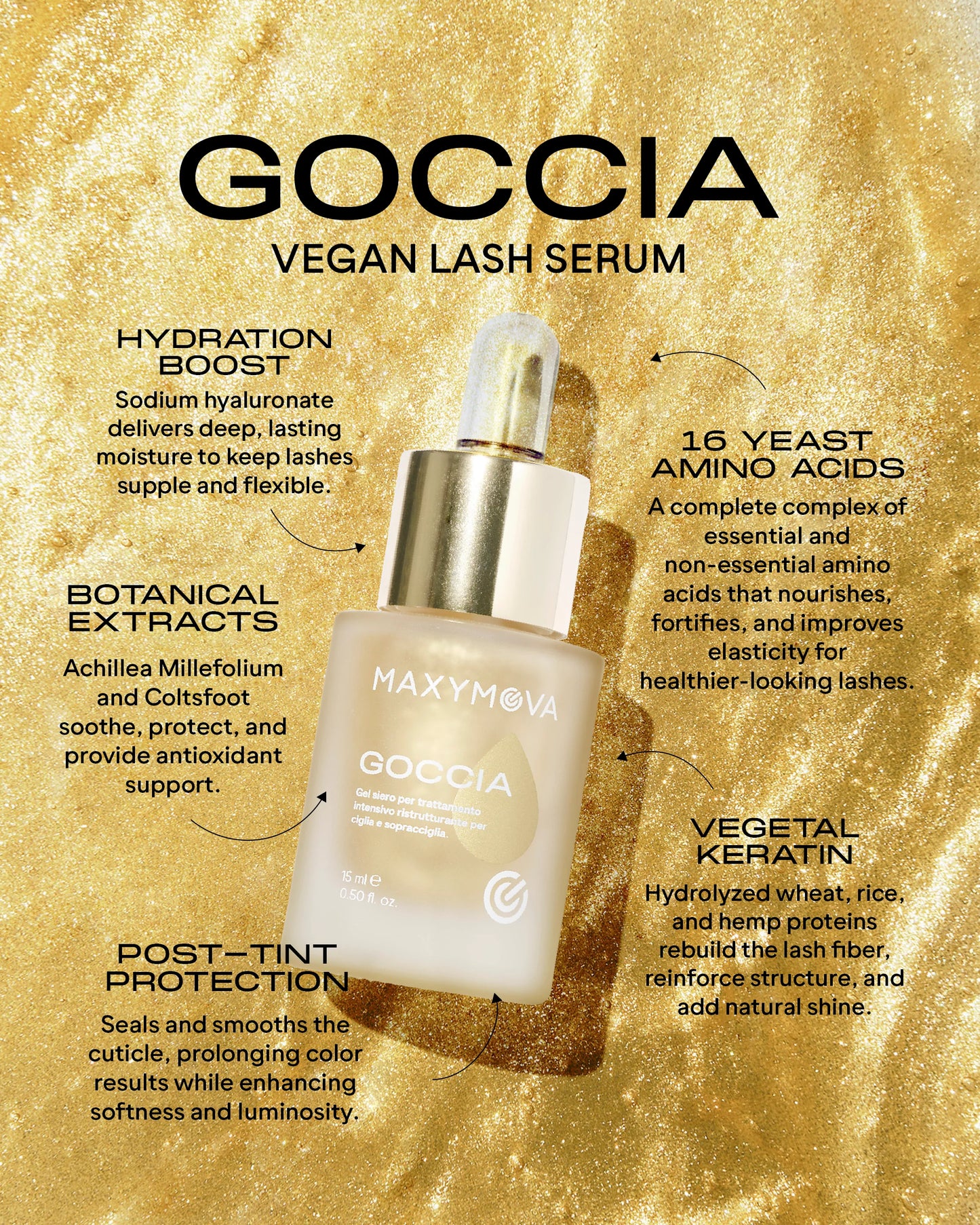 MAXYMOVA Goccia Gold Lash & Brow Treatment Serum, 15ml