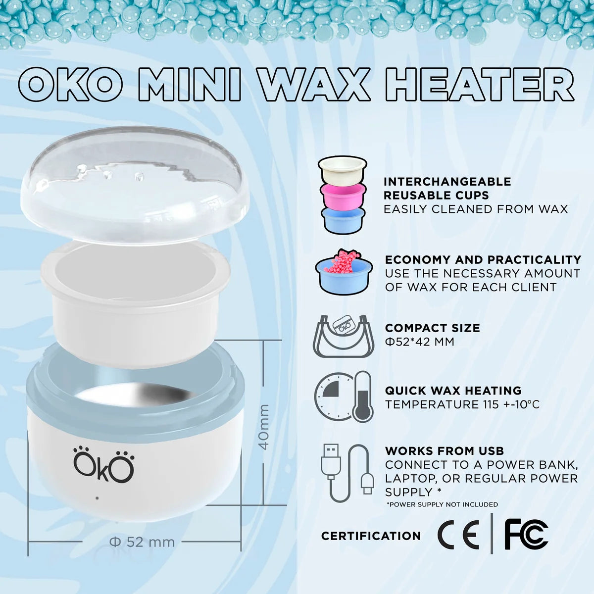 OKO Mini Wax Heater White – USB-C Brow Wax Warmer