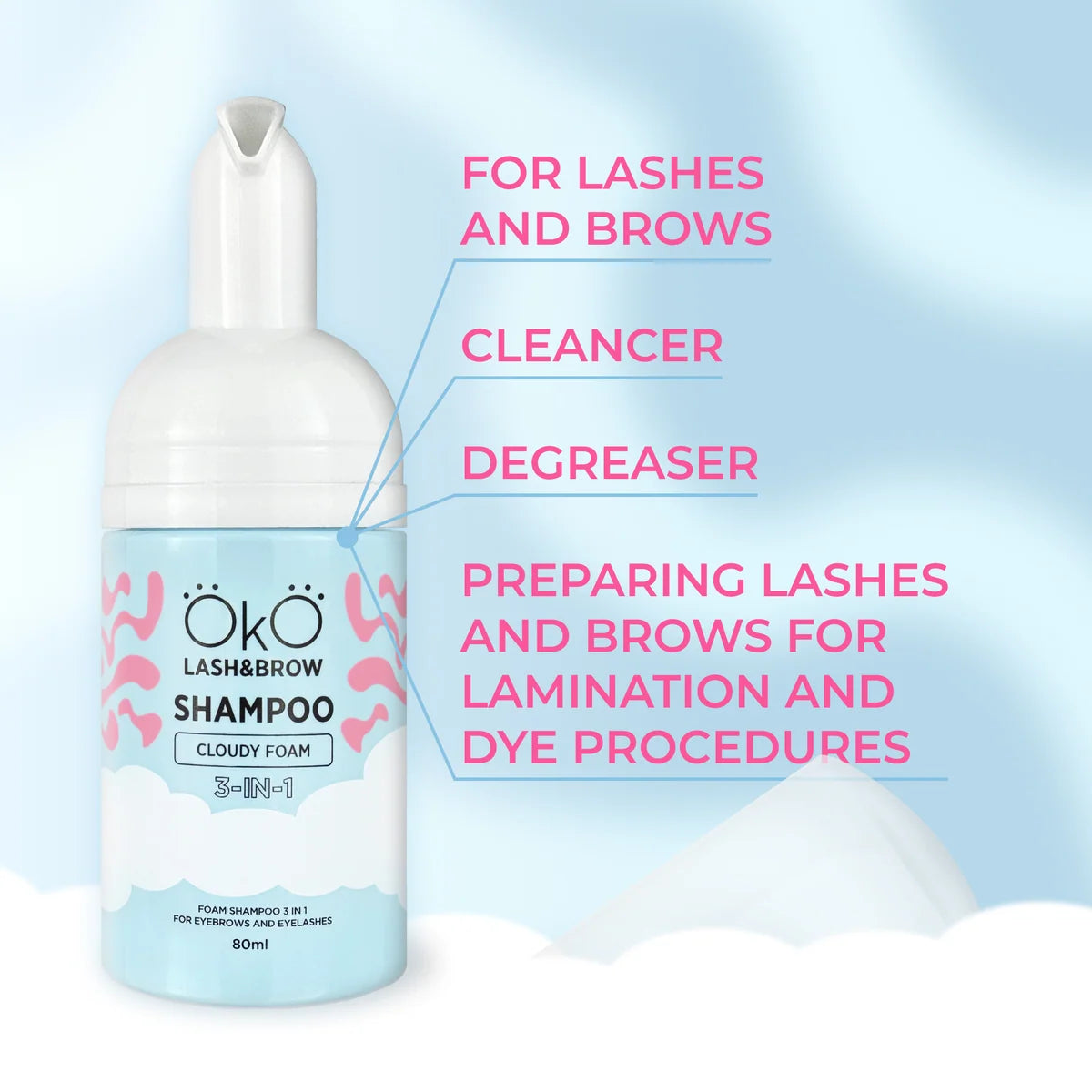 OkO Lash and Brow Cleansing Shampoo 3in1 Cloudy Foam, 80 ml